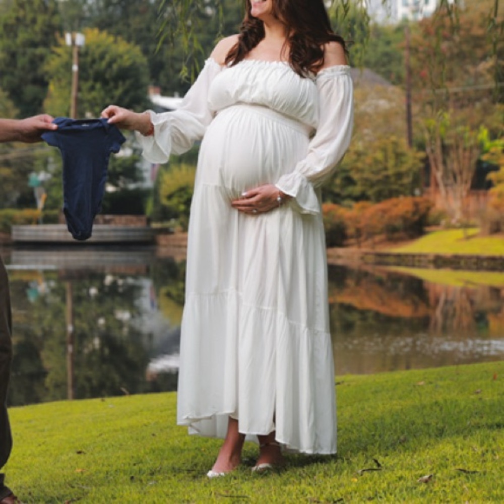 White Off-Shoulder Maternity Dress